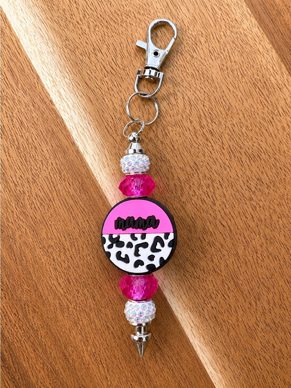 Pink Leopard Print Keychain Card Holder Charm